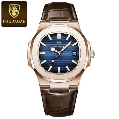 POEDAGAR Top Luxury ανδρικό ρολόι τετράγωνο Date Αδιάβροχο φωτεινό ανδρικό ρολόι χειρός Υψηλής ποιότητας δερμάτινο ανδρικό ρολόγια χαλαζία+κουτί Reloj