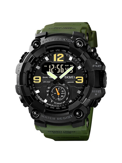 Skmei Fashion Japan Digital Movement 3 Time stopper Kellad Sport Meeste LED-valgusti Veekindel käekell Elektrooniline Alarm Shockp