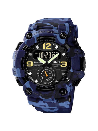 Skmei Fashion Japan Digital Movement 3 Time stopper Kellad Sport Meeste LED-valgusti Veekindel käekell Elektrooniline Alarm Shockp