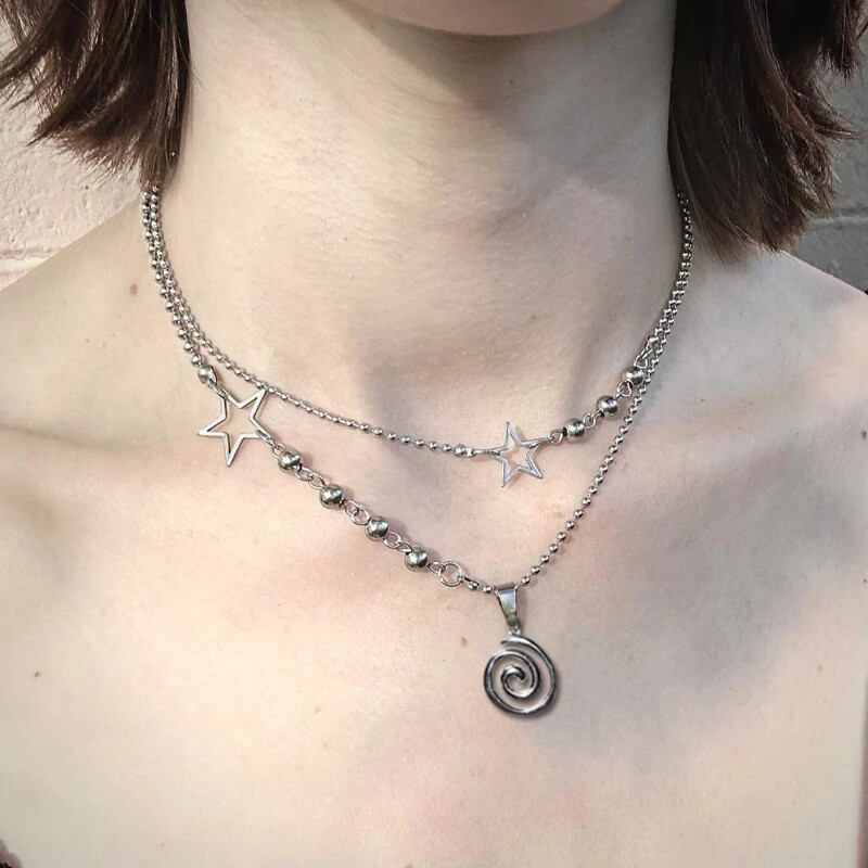 Σπειροειδές κρεμαστό κολιέ από ανοξείδωτο ατσάλι / τσόκερ με στρώσεις / κολιέ γούρι με αστέρι / ανατρεπτικό αρχείο grunge cyber y2k fairycore