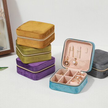 Velvet Jewelry Box για Γυναικεία Κολιέ Δαχτυλίδι Σκουλαρίκια Organizer Θήκη Ταξιδίου Φορητή τετράγωνη θήκη αποθήκευσης κοσμημάτων με φερμουάρ