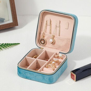 Velvet Jewelry Box για Γυναικεία Κολιέ Δαχτυλίδι Σκουλαρίκια Organizer Θήκη Ταξιδίου Φορητή τετράγωνη θήκη αποθήκευσης κοσμημάτων με φερμουάρ