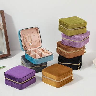 Velvet Jewelry Box για Γυναικεία Κολιέ Δαχτυλίδι Σκουλαρίκια Organizer Θήκη Ταξιδίου Φορητή τετράγωνη θήκη αποθήκευσης κοσμημάτων με φερμουάρ