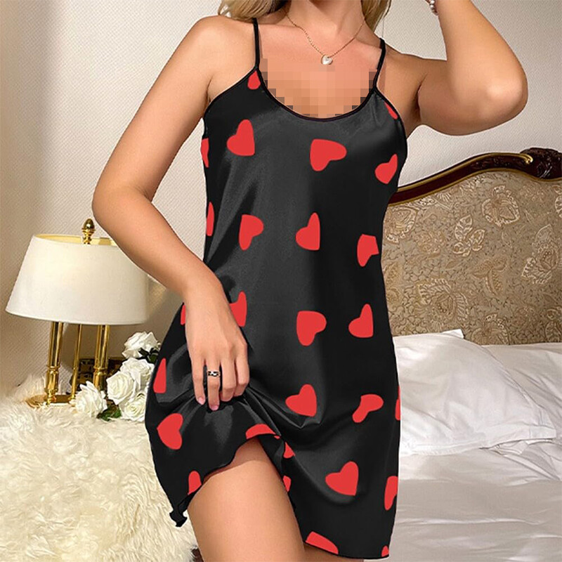 Vară Nouă Sexy Culoare Solidă Imprimat Love Style U-Gât Cruce Ajustabilă Curea de umăr subțire Rochie fără spate Pijamale