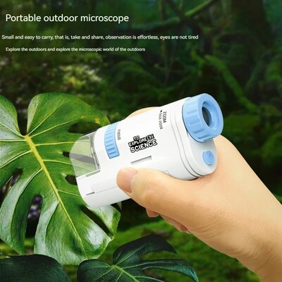 Microscop optic portabil pentru copii de 200 de ori cu lumini LED, în aer liber, portabil, de explorare, jucării educaționale, experimente științifice