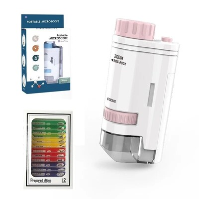 Vaikų nešiojamasis optinis mikroskopas 200 kartų su LED lemputėmis Lauko rankinis tyrinėjimas Mokomieji žaislai Mokslinis eksperimentas