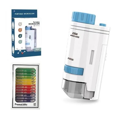 Vaikų nešiojamasis optinis mikroskopas 200 kartų su LED lemputėmis Lauko rankinis tyrinėjimas Mokomieji žaislai Mokslinis eksperimentas