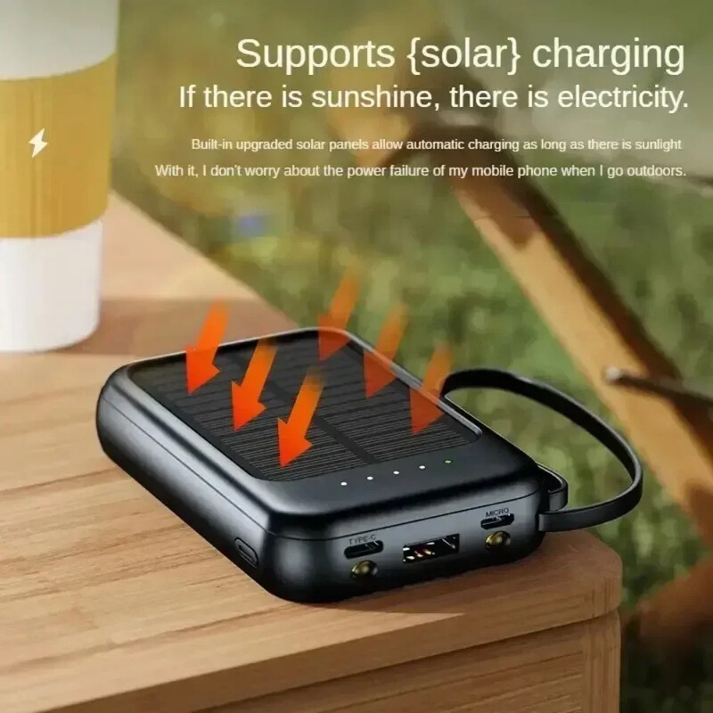 10000mAh mini-päikeseenergiapangad 10 W kiirlaadimisega varuaku päikesepaneel õhuke valgus kaasas nelja juhtmega IPhone Andorid jaoks
