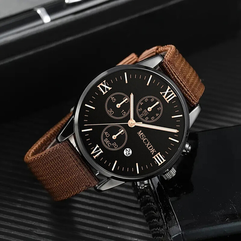 4 τμχ Quartz Watches Βραχιόλι Σετ Ρολόι Ανδρικά Επαγγελματική Μόδα Casual Αξεσουάρ ημερολογίου με στρογγυλό δείκτη
