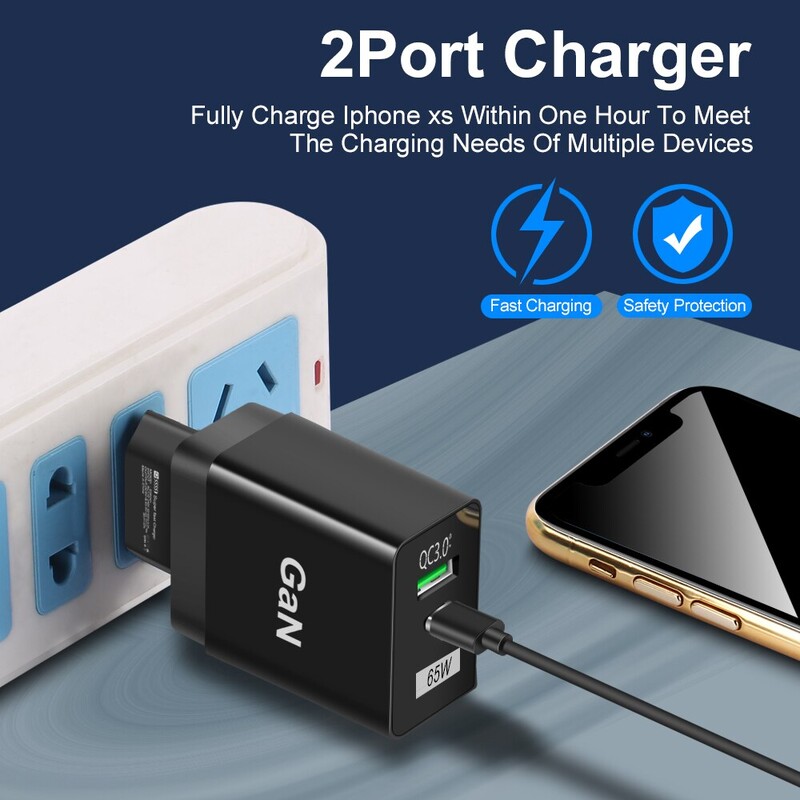 USLION 65W GaN Charger EU KR AU Plug Adaptor Laptop Încărcare rapidă pentru iPhone USB Tip C Încărcător rapid Telefon mobil Încărcător USB