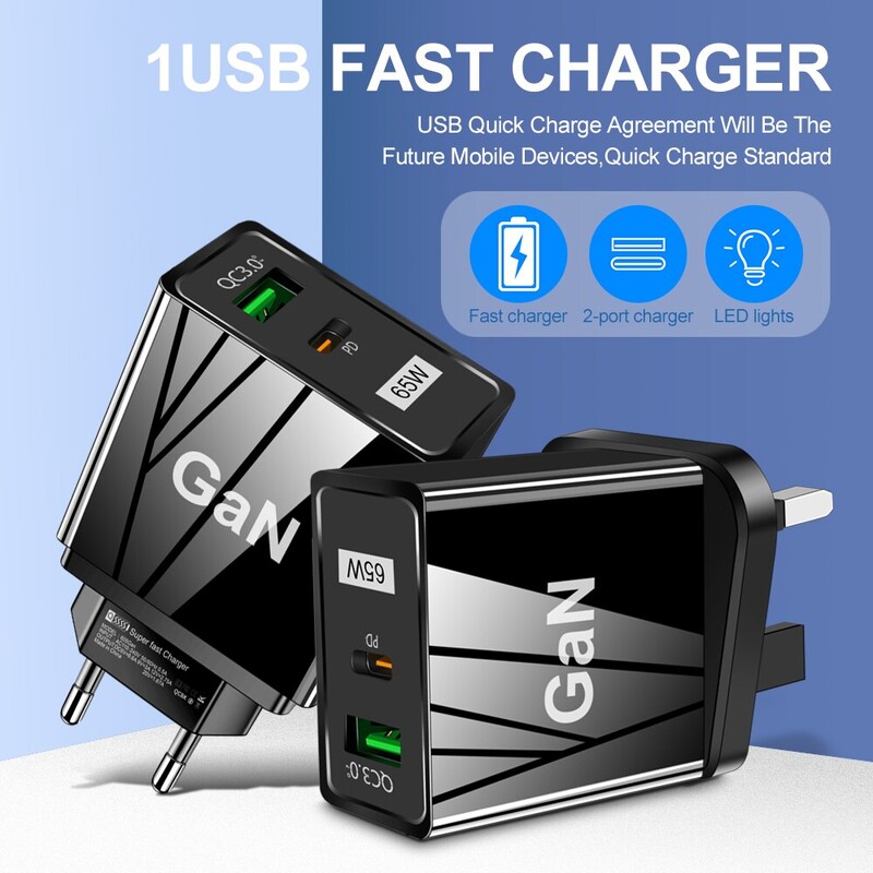 USLION 65W GaN Charger EU KR AU Plug Adaptor Laptop Încărcare rapidă pentru iPhone USB Tip C Încărcător rapid Telefon mobil Încărcător USB