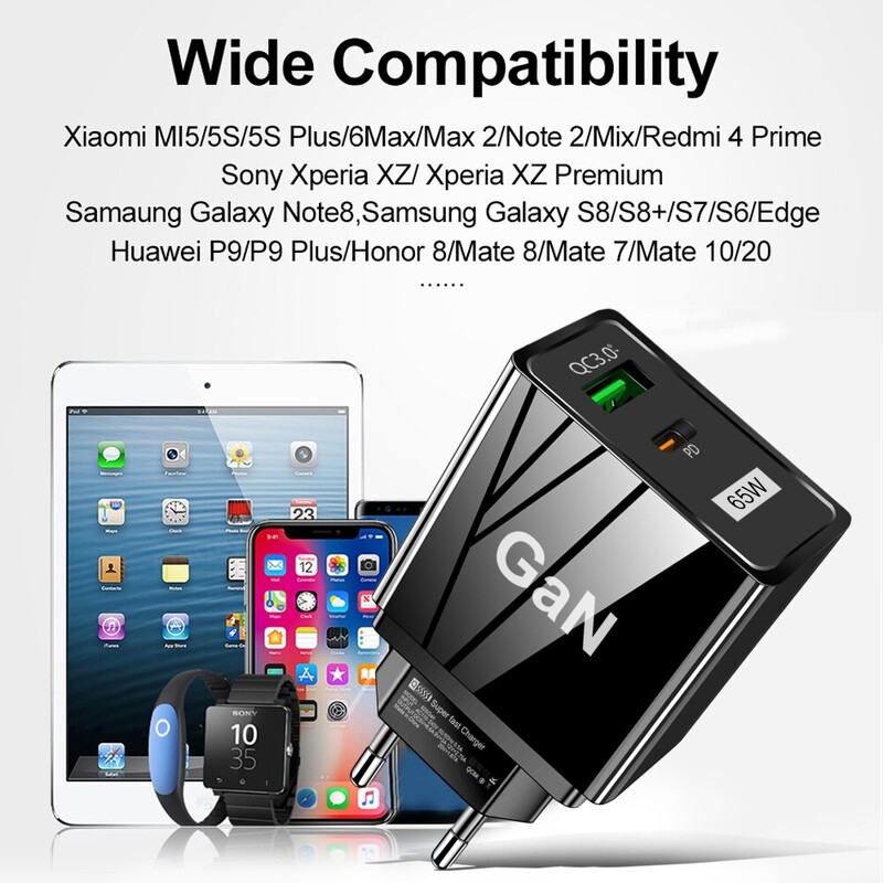 USLION 65W GaN Charger EU KR AU Plug Adaptor Laptop Încărcare rapidă pentru iPhone USB Tip C Încărcător rapid Telefon mobil Încărcător USB