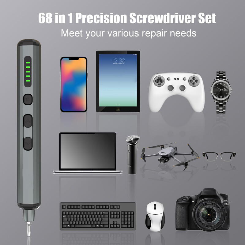Elektriliste minikruvikeerajate komplekt 68-ühes elektriline remonditööriist 64 magnetilise Torx Phillipsi puuriteraga, 5 pöördemomendi seadistust