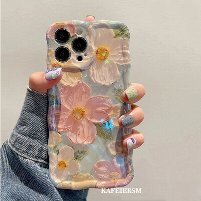 Калъф за телефон Laser Blue Light Flowers за iPhone 14 Pro Max 11 12 13 Pro Max 14Pro 13Pro Луксозен удароустойчив TPU мек силиконов капак