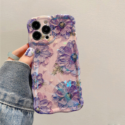 Калъф за телефон Laser Blue Light Flowers за iPhone 14 Pro Max 11 12 13 Pro Max 14Pro 13Pro Луксозен удароустойчив TPU мек силиконов капак