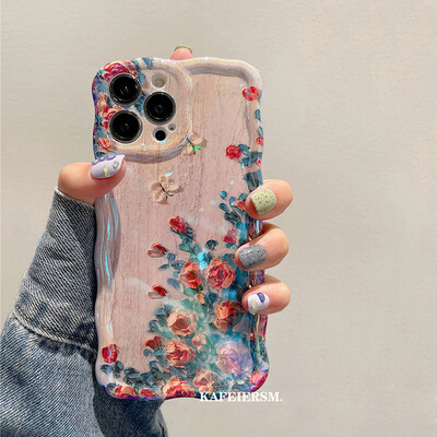 Калъф за телефон Laser Blue Light Flowers за iPhone 14 Pro Max 11 12 13 Pro Max 14Pro 13Pro Луксозен удароустойчив TPU мек силиконов капак