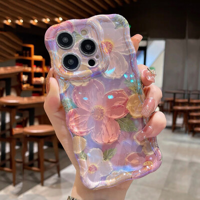 Калъф за телефон Laser Blue Light Flowers за iPhone 14 Pro Max 11 12 13 Pro Max 14Pro 13Pro Луксозен удароустойчив TPU мек силиконов капак