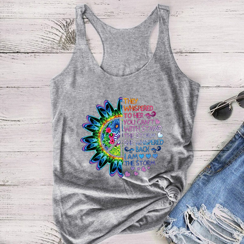 Ženski prsluk bez rukava s vanjskim trgovačkim printom Independent Station i majicom s printom suncokreta