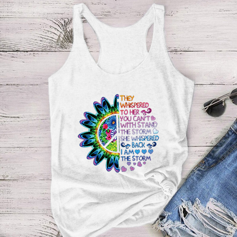 Ženski prsluk bez rukava s vanjskim trgovačkim printom Independent Station i majicom s printom suncokreta