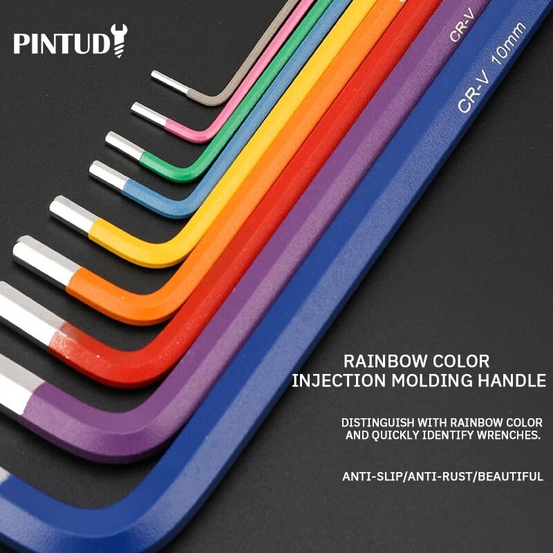 PINTUDY Unutarnji šesterokutni ključ u boji Neklizajući, otporan na hrđu Izdržljiv prijenosni set šesterokutnih ključeva Kombinacija šesterokutne kuglaste glave