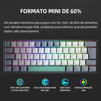 Machenike K500-B61 Mini Mechanical Keyboard 60% ABNT2 Layout RGB Backlight Backlight NKRO Ενσύρματο πληκτρολόγιο παιχνιδιών για PC Gamer