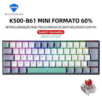 Machenike K500-B61 Мини механична клавиатура 60% ABNT2 оформление RGB подсветка Гореща смяна NKRO кабелна игрална клавиатура за компютърни геймъри