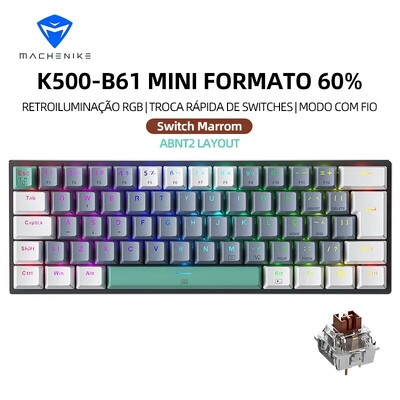 Machenike K500-B61 Мини механична клавиатура 60% ABNT2 оформление RGB подсветка Гореща смяна NKRO кабелна игрална клавиатура за компютърни геймъри