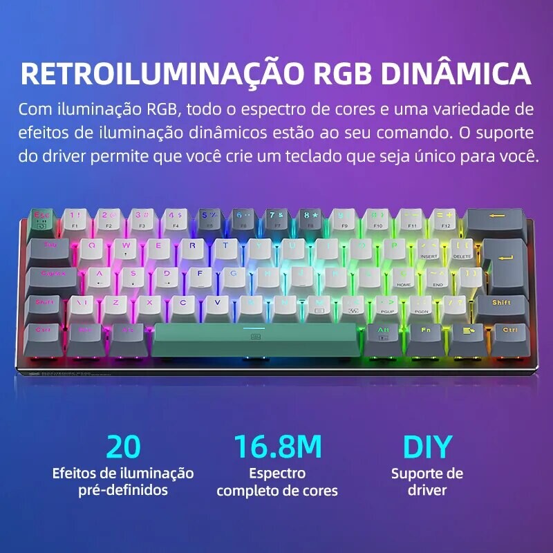 Machenike K500-B61 Mini Mechanical Keyboard 60% ABNT2 Layout RGB Backlight Backlight NKRO Ενσύρματο πληκτρολόγιο παιχνιδιών για PC Gamer