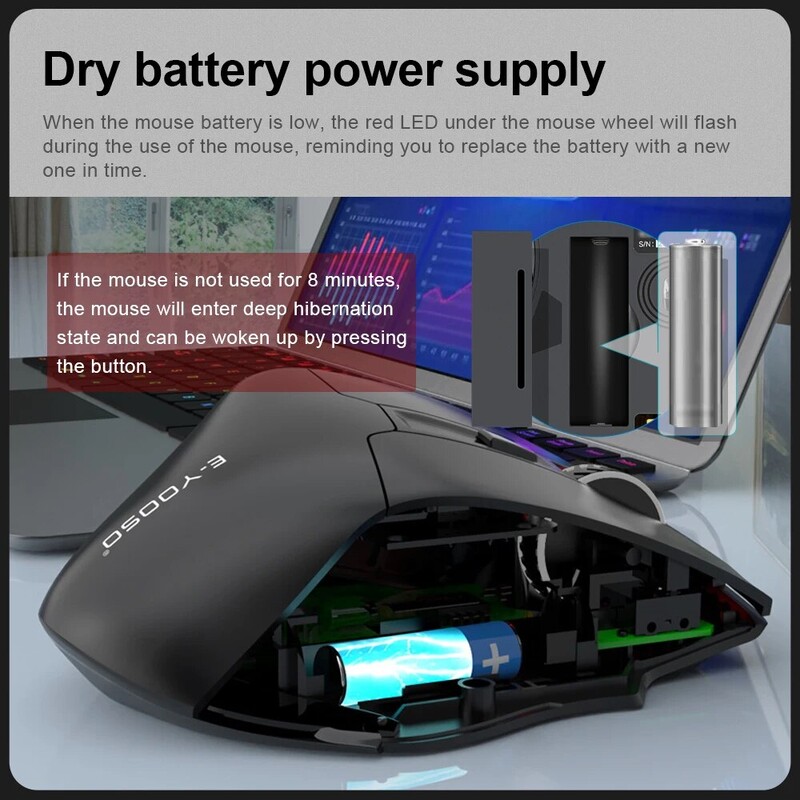 E-YOOSO X-31 Mouse mare pentru jocuri fără fir USB 2.4G pentru mâini mari PAW3212 4800 DPI 5 butoane pentru șoareci pentru jucători Computer laptop PC