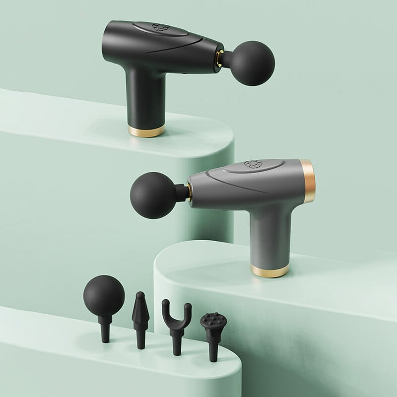 Must 4-pealine minifasciapüstol mitmeastmeline massaažipüstol lihaste lõdvestav massaaživarustus kaasaskantav vibratsioonimassöör