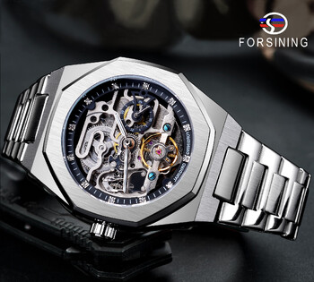 Forsining Casual Automatic Ρολόι 3D Diamond Skeleton Hollow Ανδρικά Ρολόγια Χεριού Luminous Military Ρολόγια Tourbillon Montre Homme