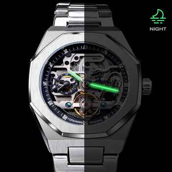 Forsining Casual Automatic Ρολόι 3D Diamond Skeleton Hollow Ανδρικά Ρολόγια Χεριού Luminous Military Ρολόγια Tourbillon Montre Homme