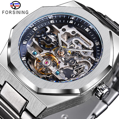 Forsining atsitiktinis automatinis laikrodis 3D Diamond Skeleton Tuščiaviduriai vyriški rankiniai laikrodžiai Šviečiantys kariniai laikrodžiai Tourbillon Montre Homme