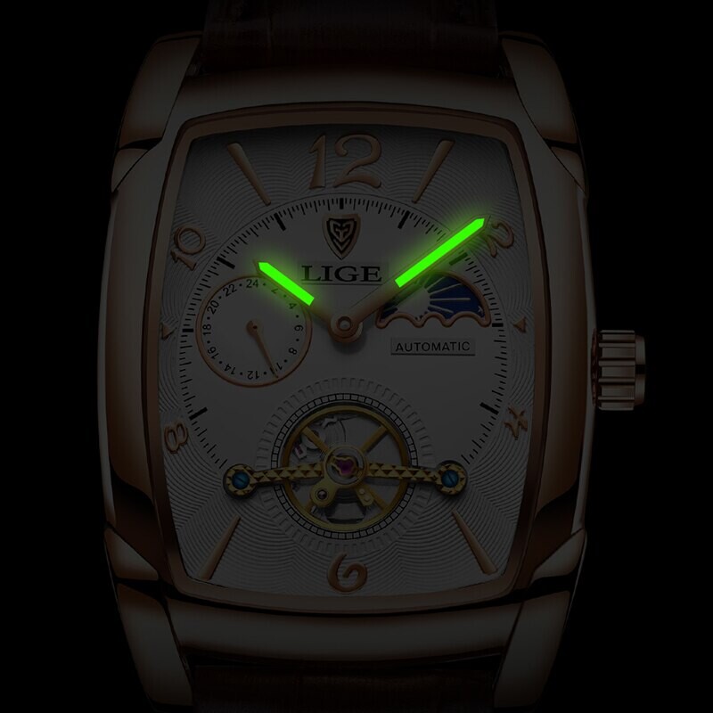 2024 LIGE uus meeste käekell automaatne mehaaniline meeste käekell ärispordi käekell helendav veekindel nahast rihmakell meestele
