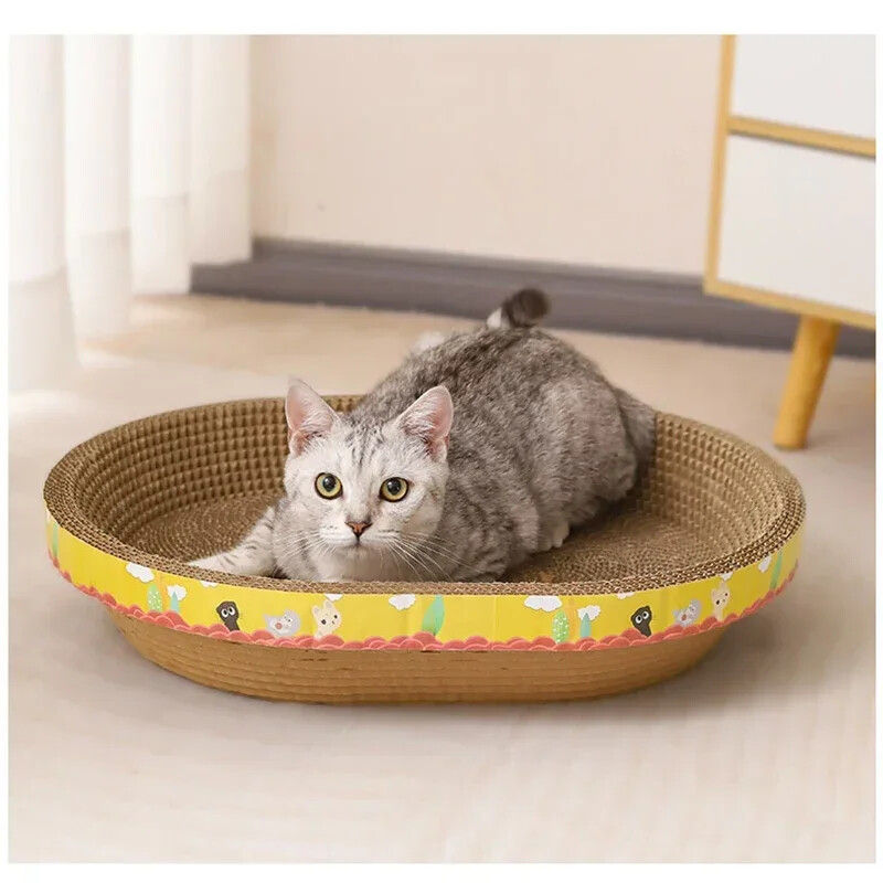 Kassi kriimustuslaud Kaitske mööblit Lihvimine Küünismänguasjad Ovaalne Lainepaber Kulumiskindel kassipesa Kassitarvikud Kassivoodi