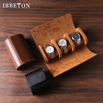 IBBETON 3-Slot Roll Case Travel Case Φορητή Vintage Δερμάτινη Θήκη Βιτρίνας Ρολόι Storage Box Ρολόι Organizers of Men Gift