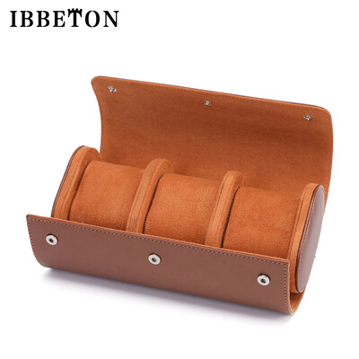 IBBETON 3-слотов часовник Roll Travel Case Преносим ретро кожен часовник Витрина Калъф Кутия за съхранение на часовник Органайзери за мъже Подарък