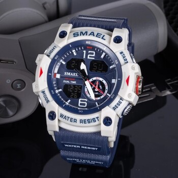 SMAEL Sport Watch Military Wristwatch for Men Χρονόμετρο συναγερμού LED Ψηφιακό οπίσθιο φως Διπλής προβολής Αδιάβροχο Ανδρικό ρολόι 8007