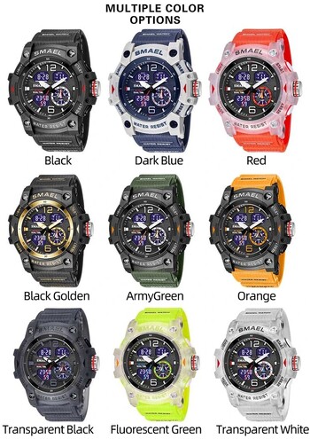 SMAEL Sport Watch Military Wristwatch for Men Χρονόμετρο συναγερμού LED Ψηφιακό οπίσθιο φως Διπλής προβολής Αδιάβροχο Ανδρικό ρολόι 8007