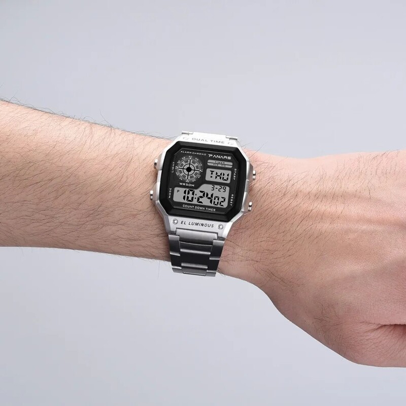 PANARS parimad luksuslikud roostevabast terasest rihmaga spordikellad meeste veekindlad tagavalgustid, digitaalne käekell, meeste äratus