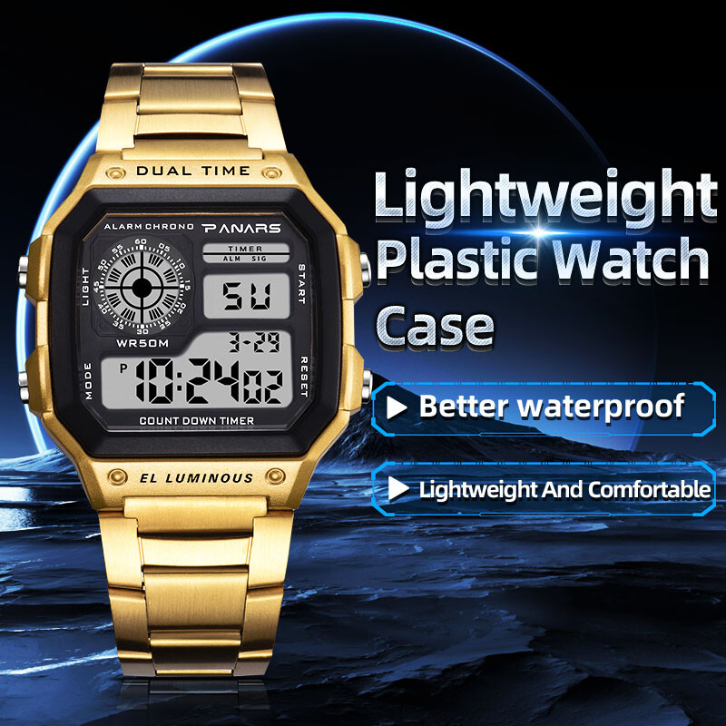 PANARS parimad luksuslikud roostevabast terasest rihmaga spordikellad meeste veekindlad tagavalgustid, digitaalne käekell, meeste äratus