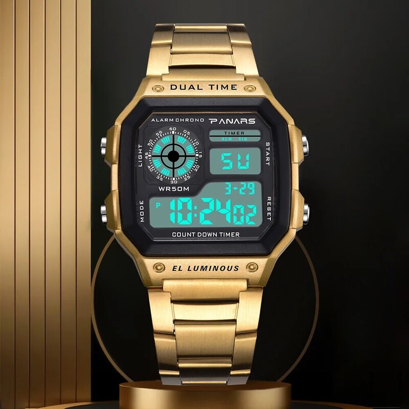 PANARS parimad luksuslikud roostevabast terasest rihmaga spordikellad meeste veekindlad tagavalgustid, digitaalne käekell, meeste äratus