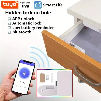 Blocare Tuya 1 buc încuietoare sertar Bluetooth, încuietoare electronică fără cheie pentru dulap de securitate inteligentă fără cheie Încuietori invizibile pentru dulapuri de siguranță