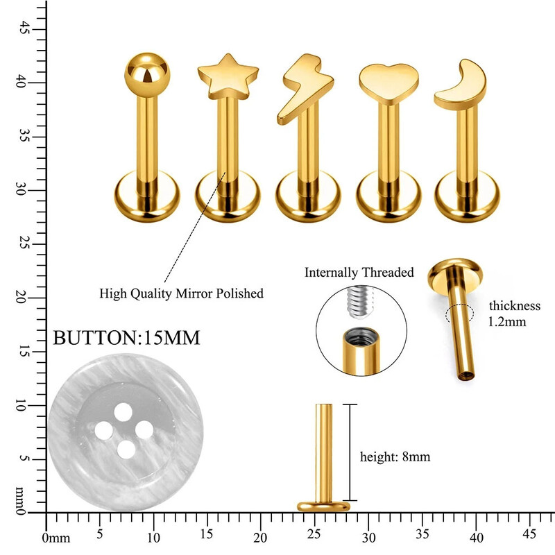 5 bucăți/lot Iubitor cadou ASTM F136 titan 16G cercei tragus cartilaj ureche buză Helix Studs limba unghii piercing corp bijuterii