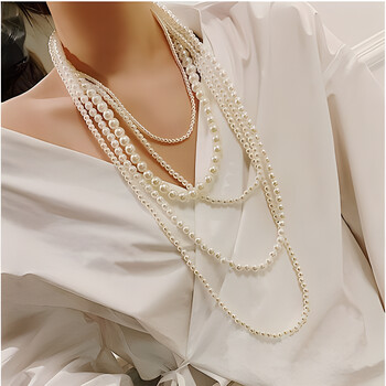 Vintage Pearl Body Chain Chic πολυστρωματικό κολιέ μακρύ πουλόβερ με αλυσίδα για γυναίκες Κορεατικού στιλ Causal Jewelry New Style 2024