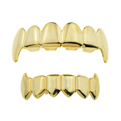 RACHELZ Hip Hop Black Fangs Tooth Grillz 14K златно покритие 6/6 Teeth Caps Decor Dental Grills For Men Women Halloween Jewelry