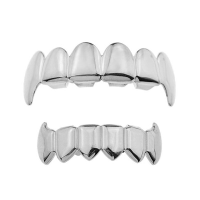 RACHELZ Hip Hop Black Fangs Tooth Grillz 14K златно покритие 6/6 Teeth Caps Decor Dental Grills For Men Women Halloween Jewelry
