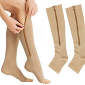 Νέες γυναικείες κάλτσες συμπίεσης εσώρουχα ανοιχτά δάχτυλα με φερμουάρ Πίεση κιρσών Κυκλοφορία Γόνατο ψηλά Μακρύ Sox