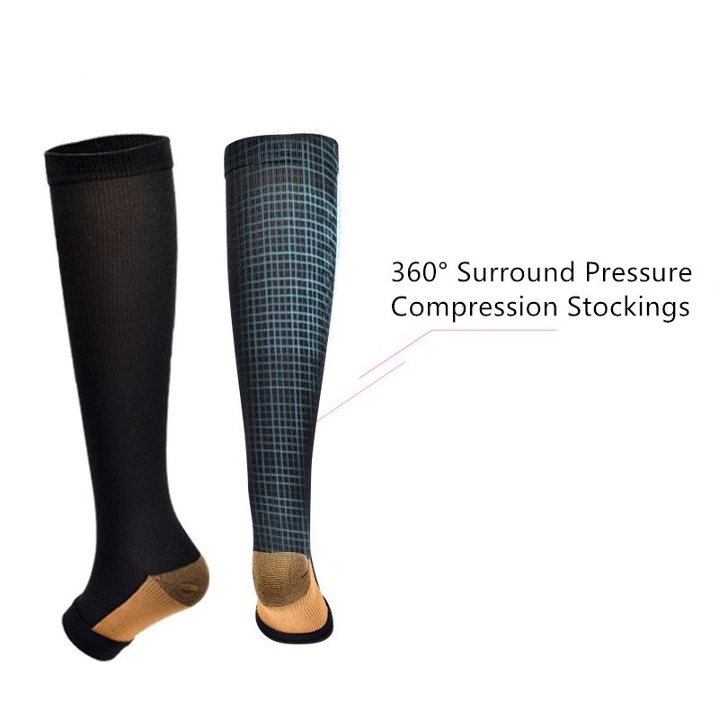 Νέες γυναικείες κάλτσες συμπίεσης εσώρουχα ανοιχτά δάχτυλα με φερμουάρ Πίεση κιρσών Κυκλοφορία Γόνατο ψηλά Μακρύ Sox