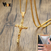 Κολιέ Vnox Cross για άντρες Γυναικεία, Καθολικισμός Ιησούς Κρεμαστός, Χρυσό Χρώμα Ανοξείδωτο Κολάρο Unisex, Κοσμήματα Εκκλησίας Προσευχής Πίστη